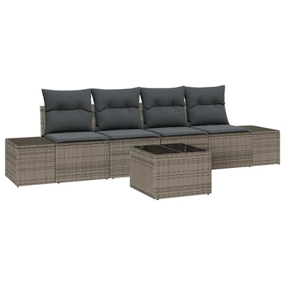 Sofa Set mit Kissen mit Kissen 5 pcs Grau Poly Rattan
