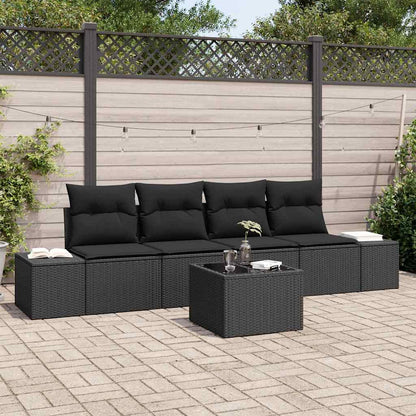 Sofa Set mit Kissen mit Kissen 5 pcs Schwarz Poly Rattan