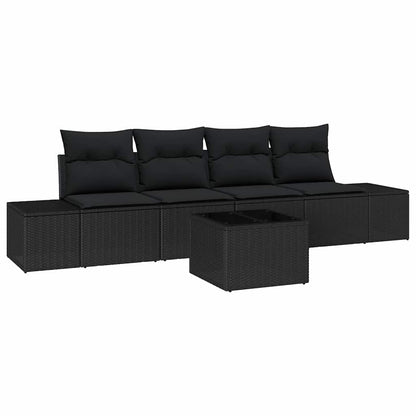 Sofa Set mit Kissen mit Kissen 5 pcs Schwarz Poly Rattan