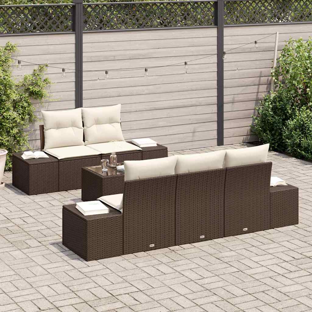 Sofa Set mit Kissen Braun Poly Rattan