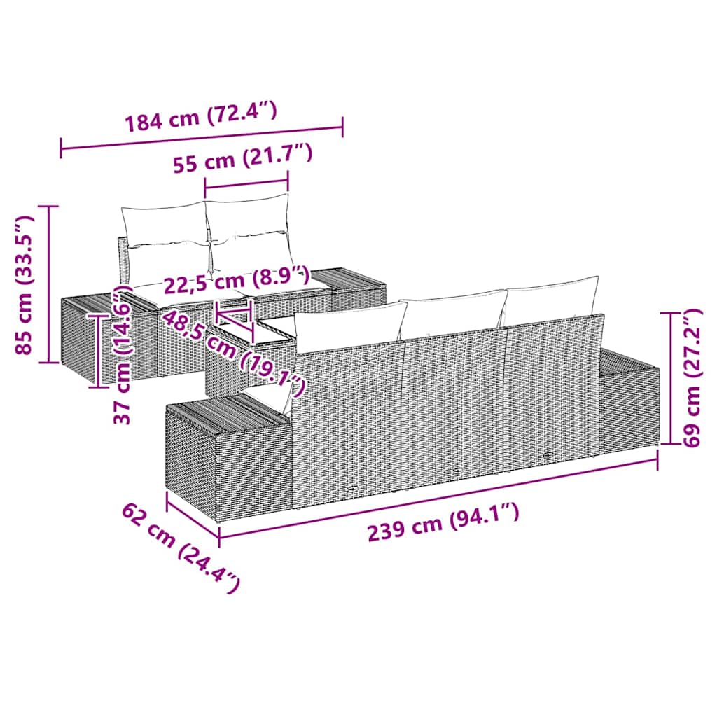 Sofa Set mit Kissen Braun Poly Rattan