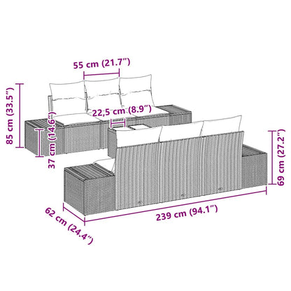 Sofa Set mit Kissen 7 pcs Hellgrau Poly Rattan