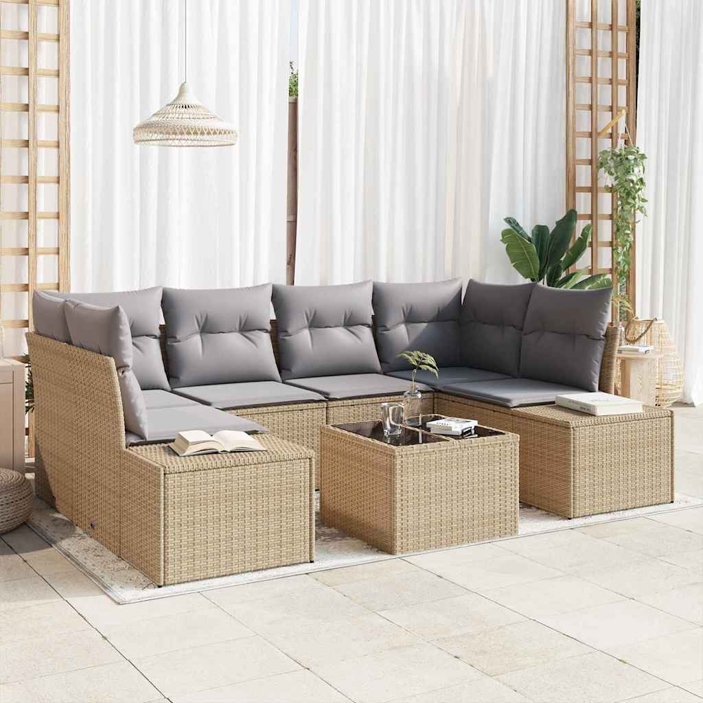 Sofa Set mit Kissen 7 pcs Beige Poly Rattan