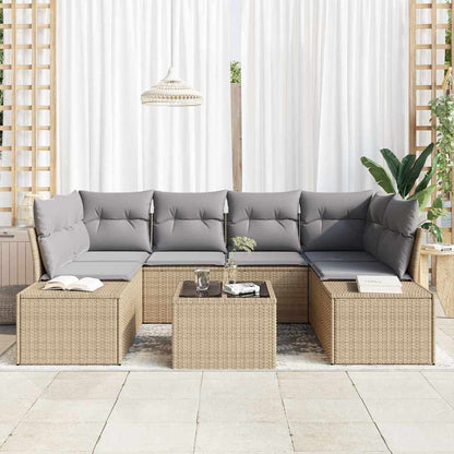 Sofa Set mit Kissen 7 pcs Beige Poly Rattan