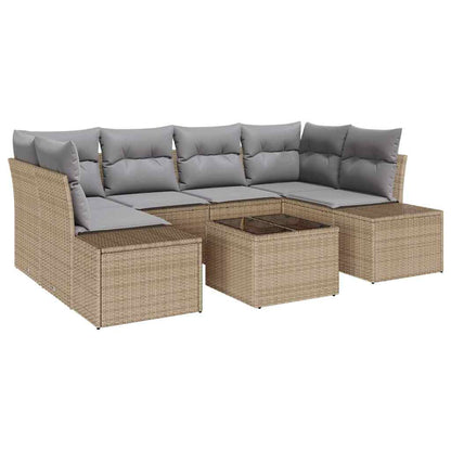 Sofa Set mit Kissen 7 pcs Beige Poly Rattan