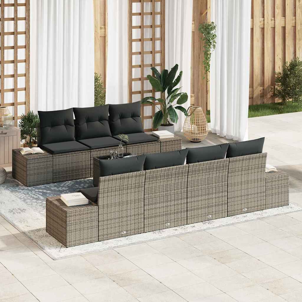 Sofa Set mit Kissen 8 pcs Grau Poly Rattan