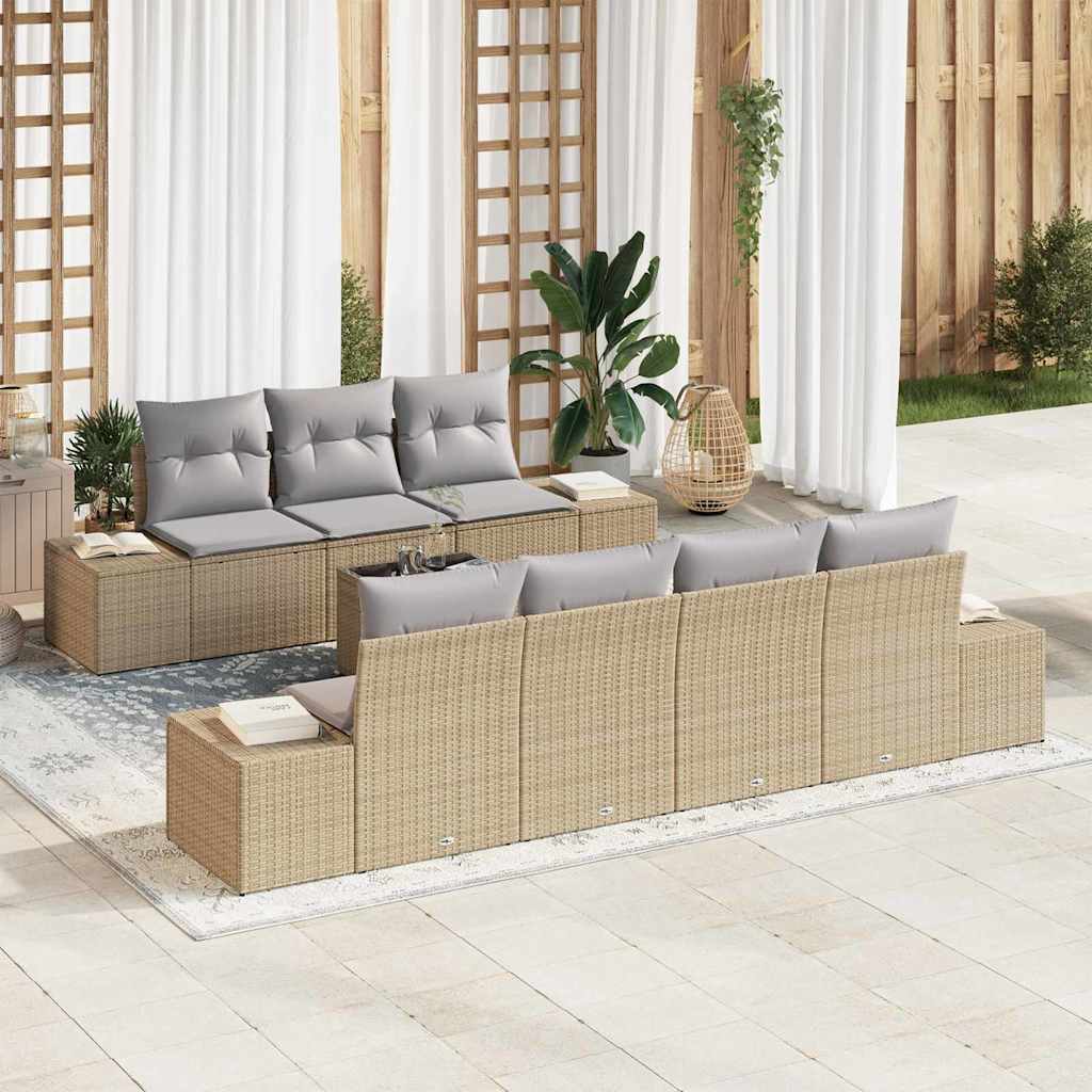Sofa Set mit Kissen 8 pcs Beige Poly Rattan