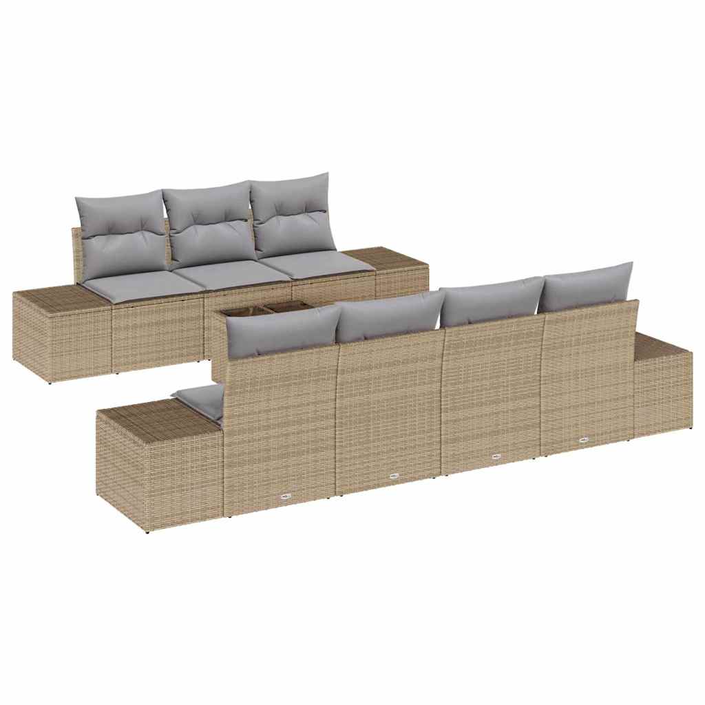 Sofa Set mit Kissen 8 pcs Beige Poly Rattan