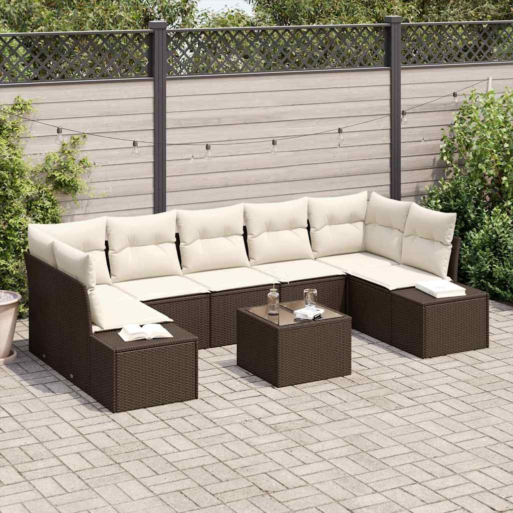Sofa Set mit Kissen 8 pcs Braun Poly Rattan