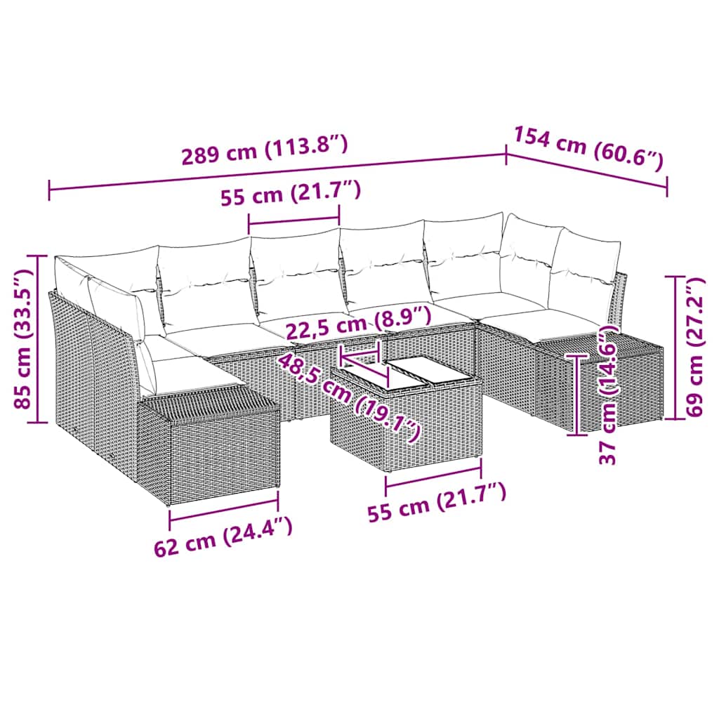 Sofa Set mit Kissen 8 pcs Braun Poly Rattan