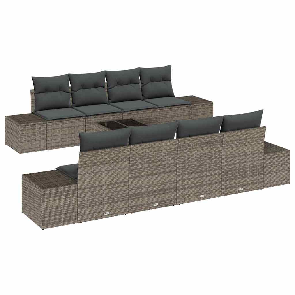 Sofa Set mit Kissen 7 pcs Grau Poly Rattan