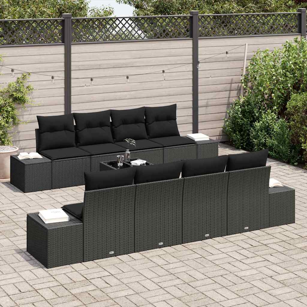 vidaXL Sofa Set mit Kissen 7 pcs Schwarz Poly Rattan