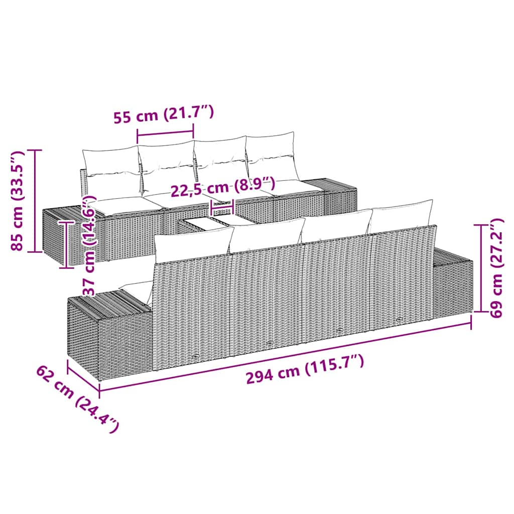 vidaXL Sofa Set mit Kissen 7 pcs Schwarz Poly Rattan