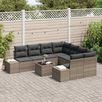 Sofa Set mit Kissen 9 pcs Grau Poly Rattan