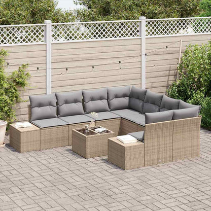 Sofa Set mit Kissen 9 pcs Beige Poly Rattan