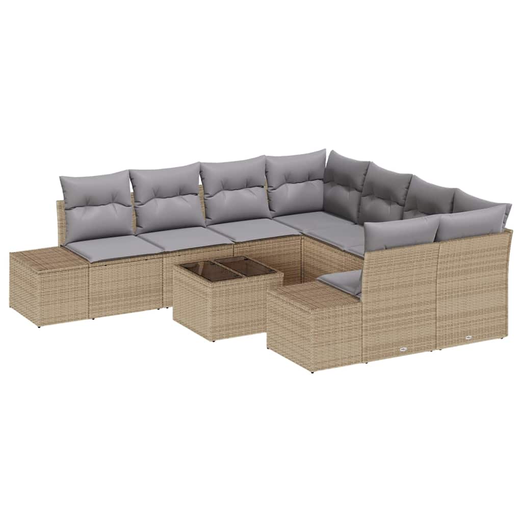 Sofa Set mit Kissen 9 pcs Beige Poly Rattan