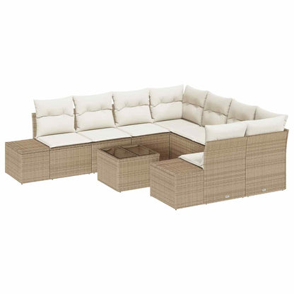 Sofa Set mit Kissen 9 pcs Beige Poly Rattan