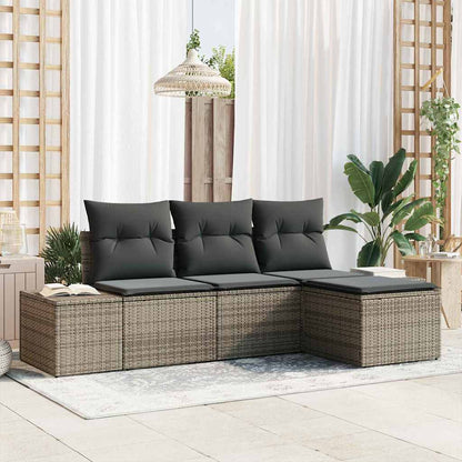 Sofa Set mit Kissen 4 pcs Grau Poly Rattan
