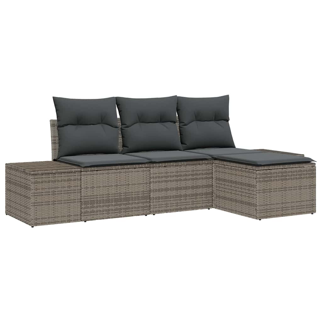 Sofa Set mit Kissen 4 pcs Grau Poly Rattan