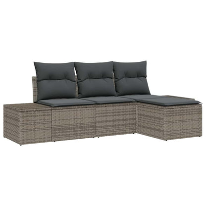 Sofa Set mit Kissen 4 pcs Grau Poly Rattan
