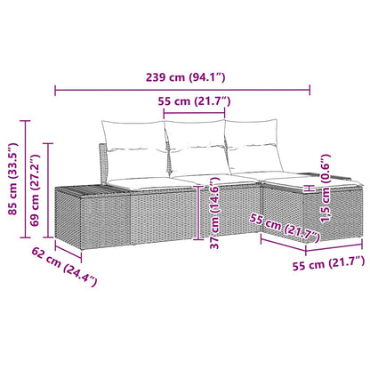 Sofa Set mit Kissen 4 pcs Grau Poly Rattan