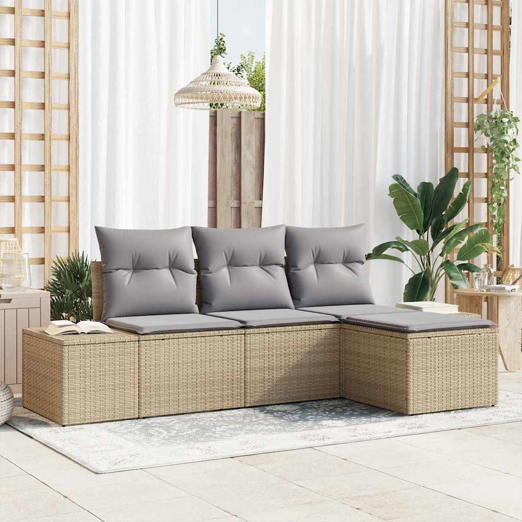 vidaXL Sofa Set mit Kissen 4 pcs Beige Poly Rattan