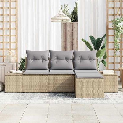 vidaXL Sofa Set mit Kissen 4 pcs Beige Poly Rattan