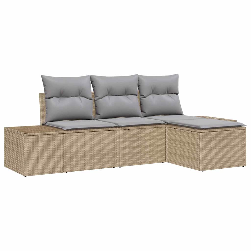 vidaXL Sofa Set mit Kissen 4 pcs Beige Poly Rattan