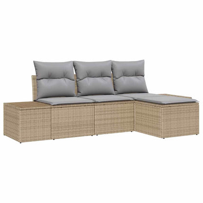 vidaXL Sofa Set mit Kissen 4 pcs Beige Poly Rattan