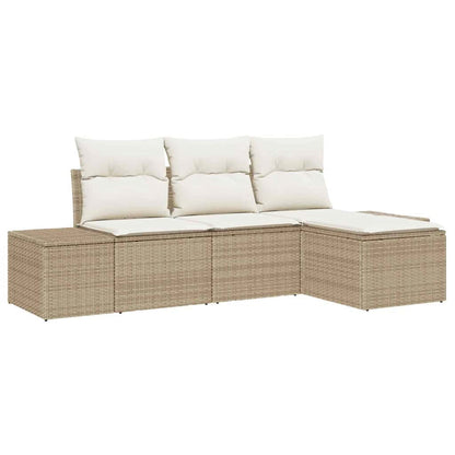 Sofa Set mit Kissen 4 pcs Beige Poly Rattan