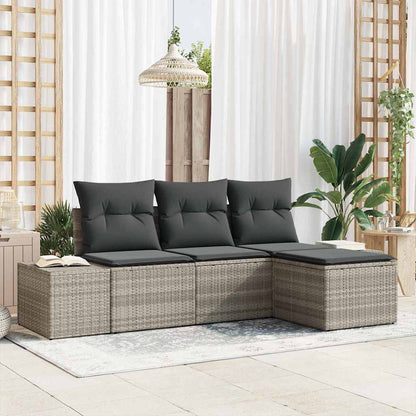 Sofa Set mit Kissen 4 pcs Hellgrau Poly Rattan