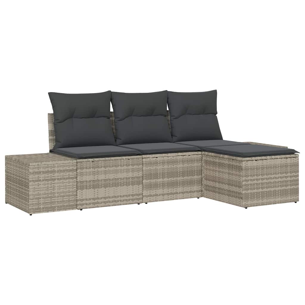 Sofa Set mit Kissen 4 pcs Hellgrau Poly Rattan