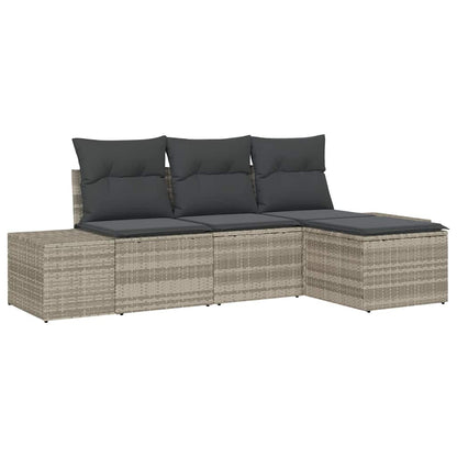 Sofa Set mit Kissen 4 pcs Hellgrau Poly Rattan