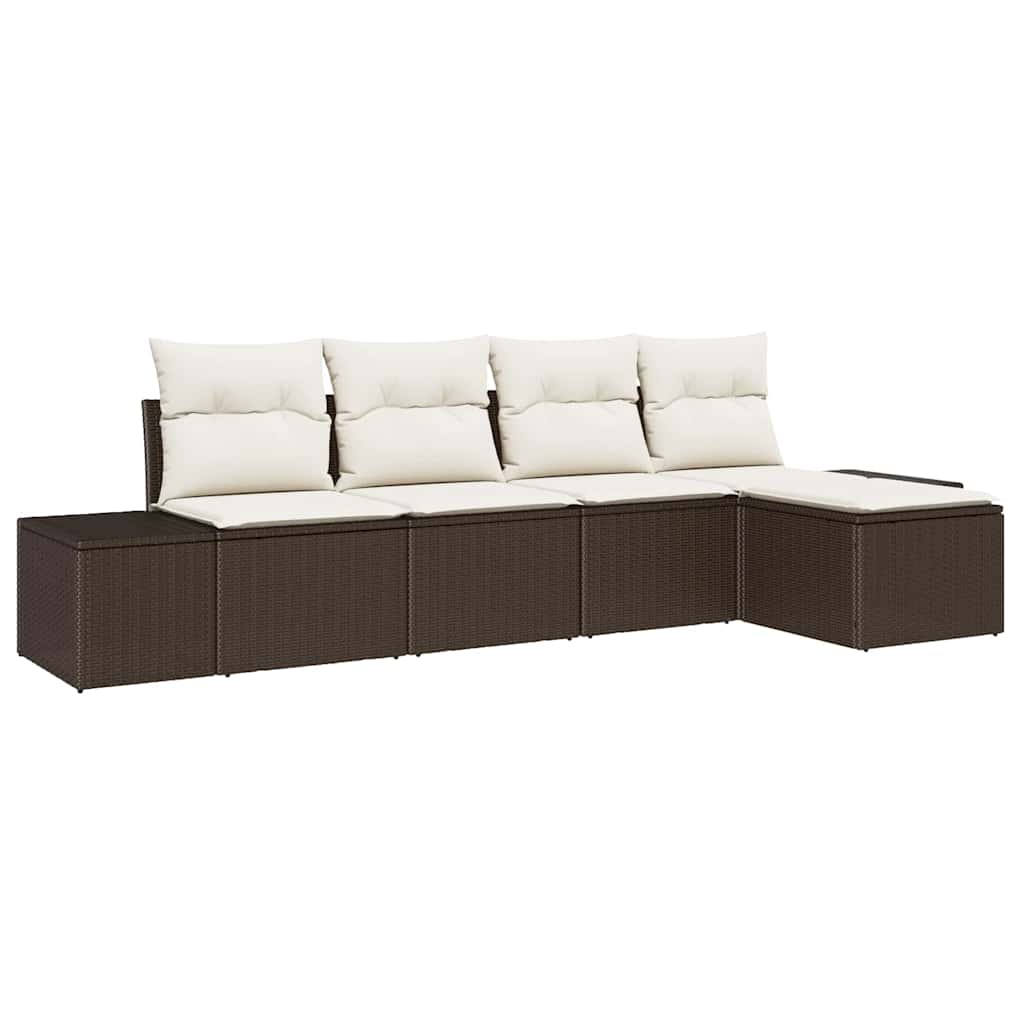 Sofa Set mit Kissen 5 pcs Braun Poly Rattan