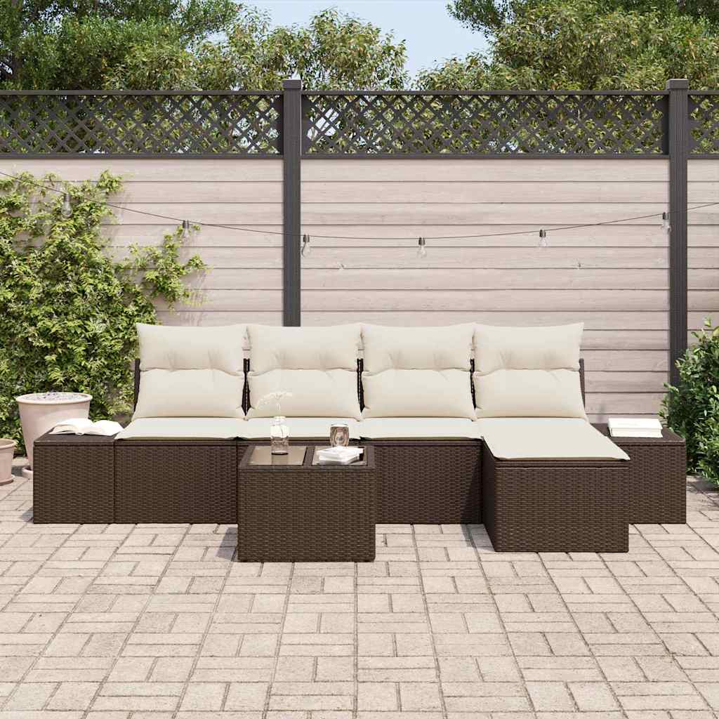 Sofa Set mit Kissen 6 pcs Braun Poly Rattan