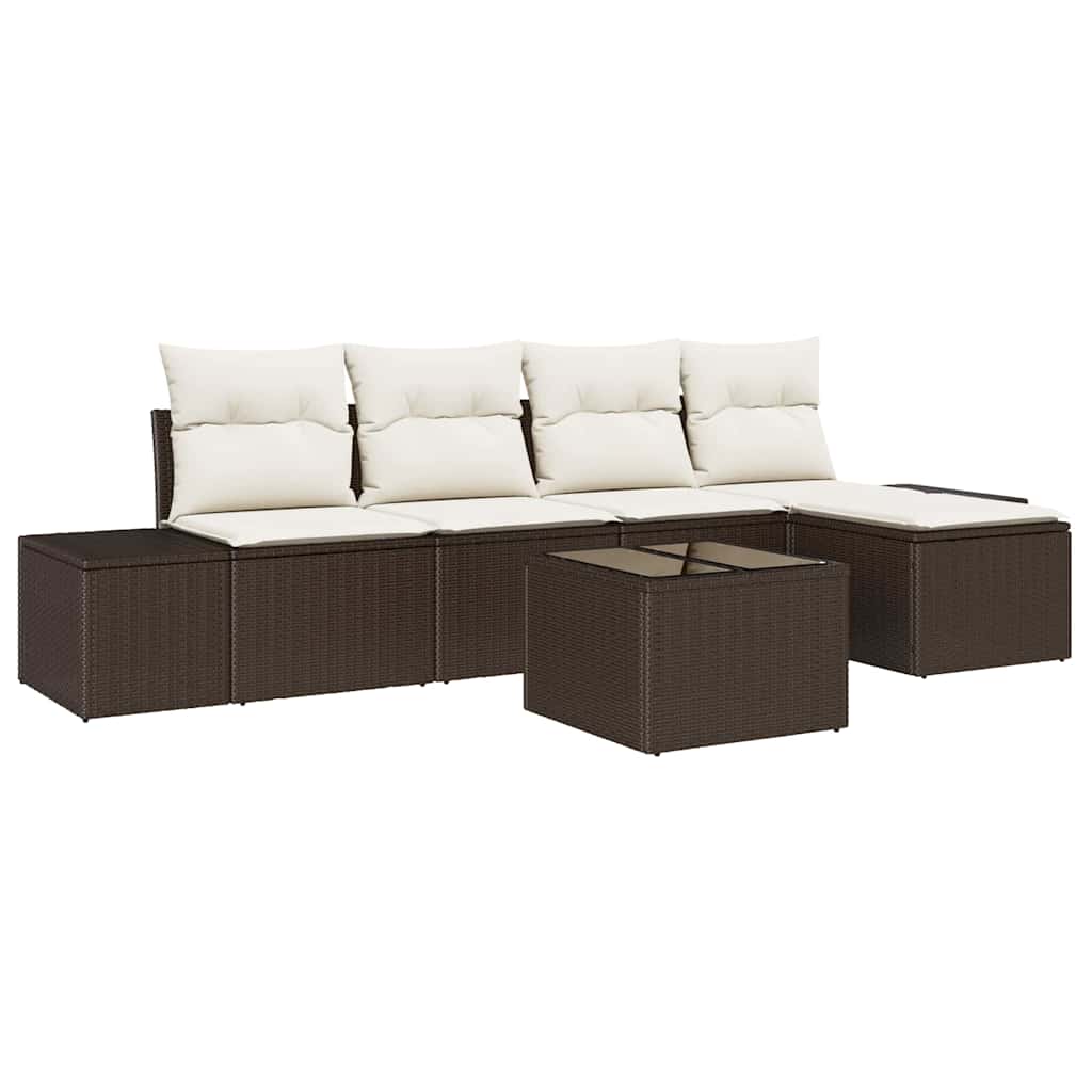 Sofa Set mit Kissen 6 pcs Braun Poly Rattan