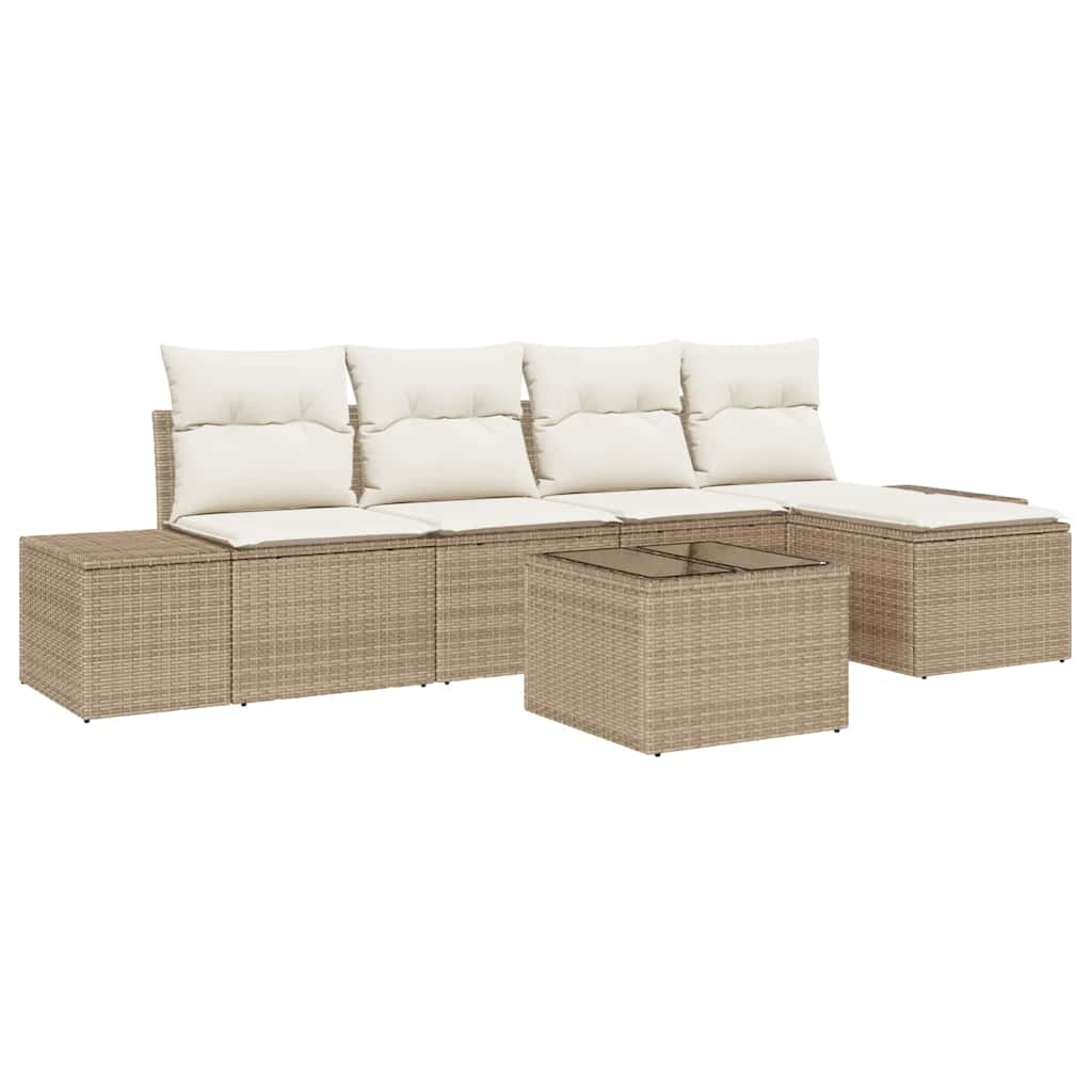 vidaXL Ensemble de canapés avec coussins 6 pcs Beige Rotin PE