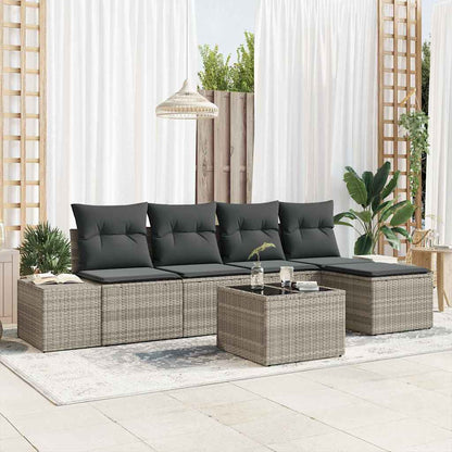 Sofa Set mit Kissen 6 pcs Hellgrau Poly Rattan