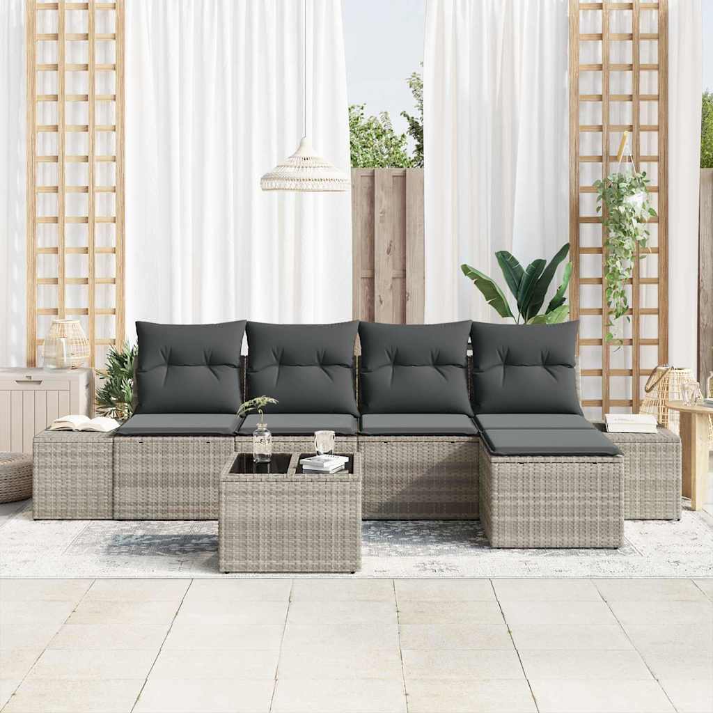 Sofa Set mit Kissen 6 pcs Hellgrau Poly Rattan