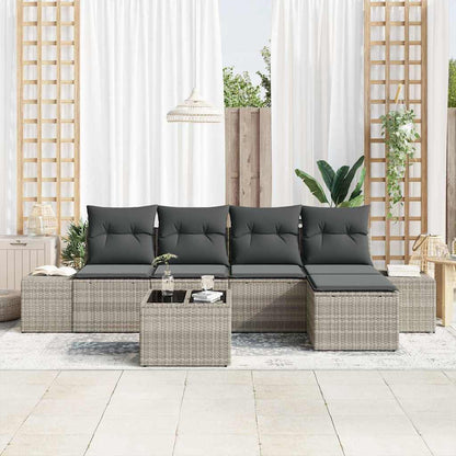 Sofa Set mit Kissen 6 pcs Hellgrau Poly Rattan