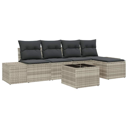 Sofa Set mit Kissen 6 pcs Hellgrau Poly Rattan
