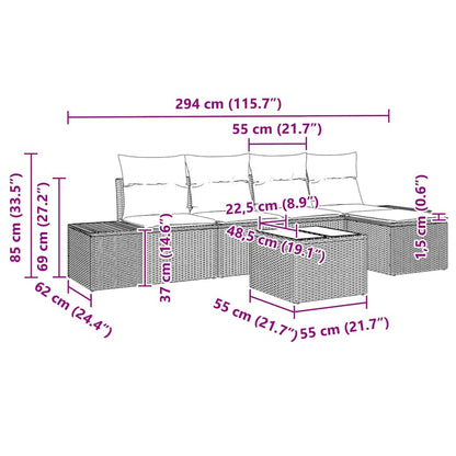 Sofa Set mit Kissen 6 pcs Hellgrau Poly Rattan