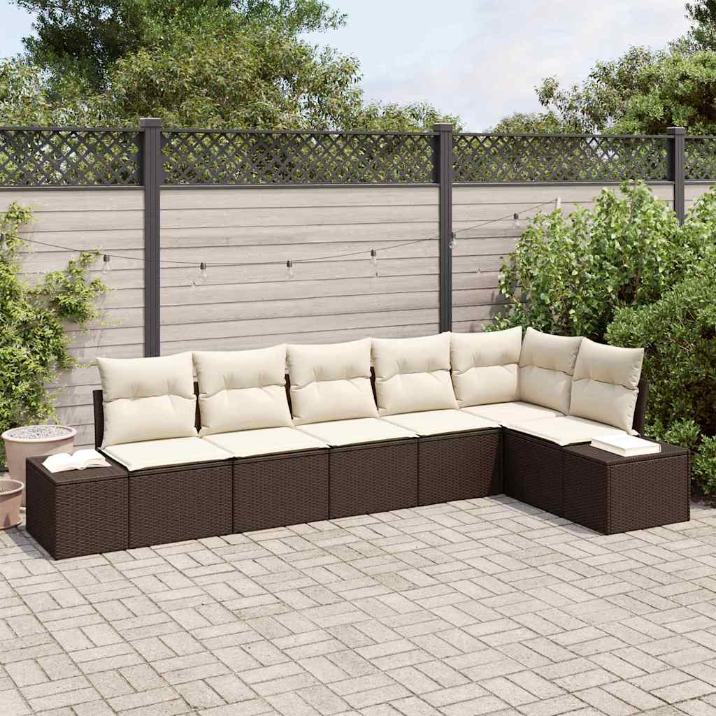 Gartensofa-set mit Kissen 6 pcs Braun und Creme Poly-Rattan