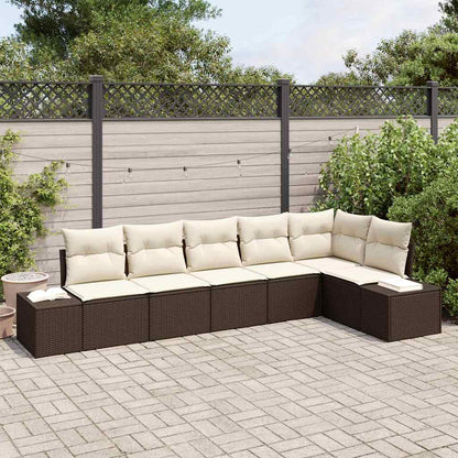 Gartensofa-set mit Kissen 6 pcs Braun und Creme Poly-Rattan