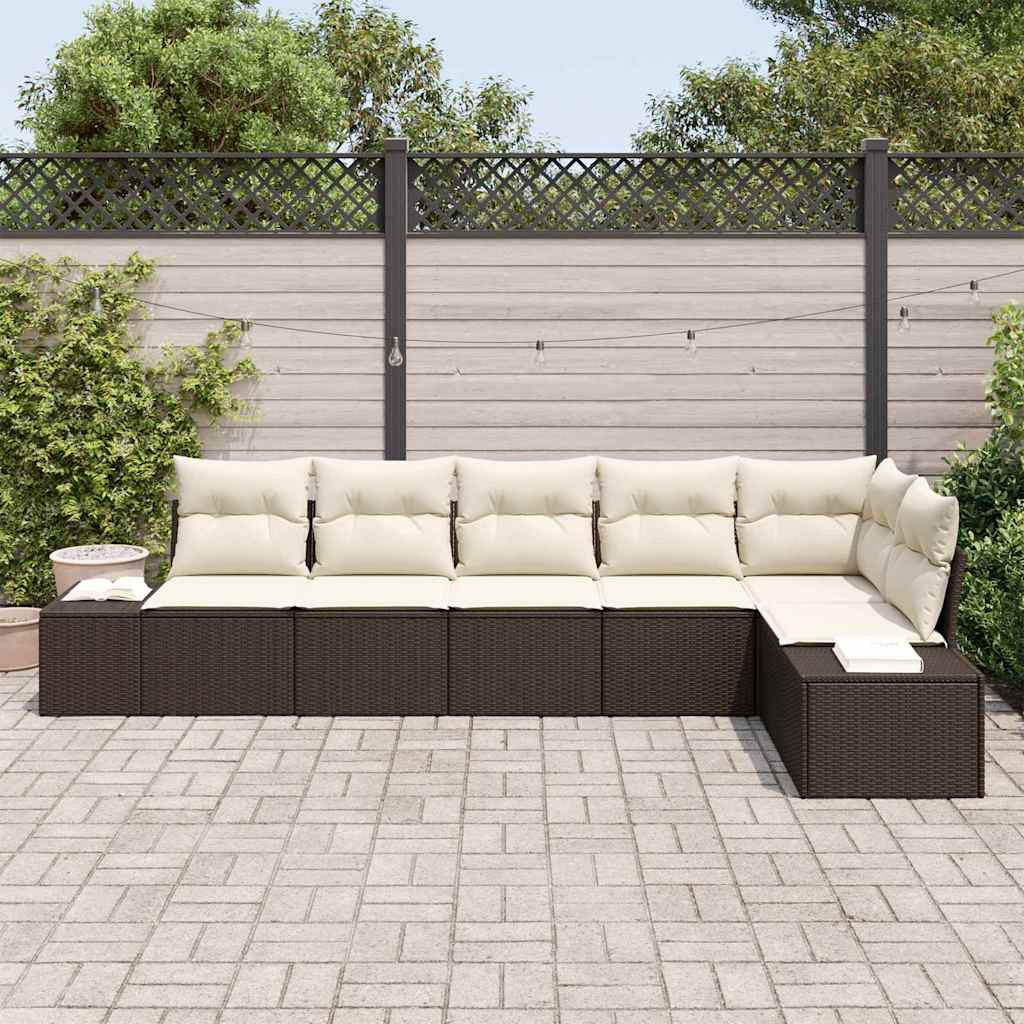 Gartensofa-set mit Kissen 6 pcs Braun und Creme Poly-Rattan