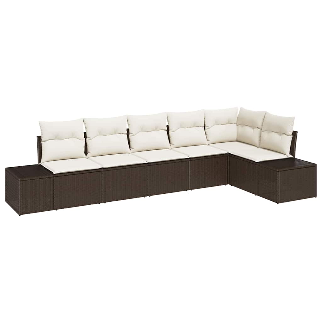Gartensofa-set mit Kissen 6 pcs Braun und Creme Poly-Rattan