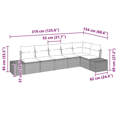 Gartensofa-set mit Kissen 6 pcs Braun und Creme Poly-Rattan