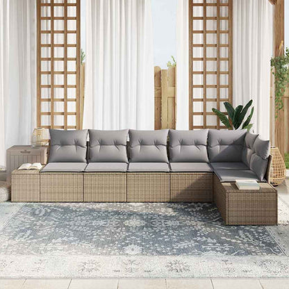 Gartensofa-set mit Kissen 6 pcs Beige und Grau Poly-Rattan