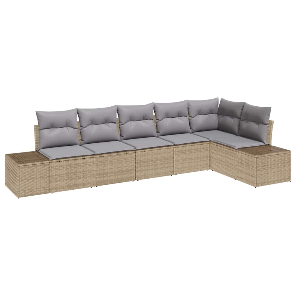 Gartensofa-set mit Kissen 6 pcs Beige und Grau Poly-Rattan