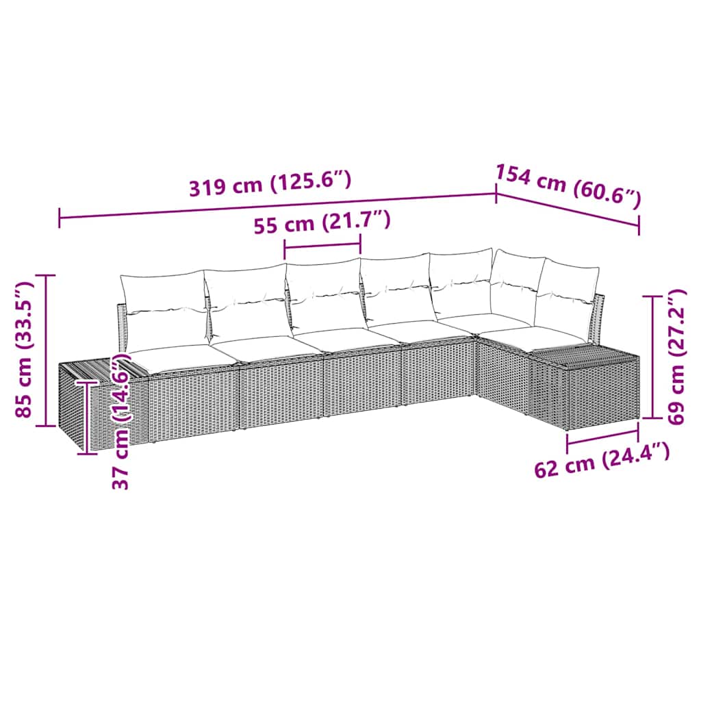 Gartensofa-set mit Kissen 6 pcs Beige und Grau Poly-Rattan
